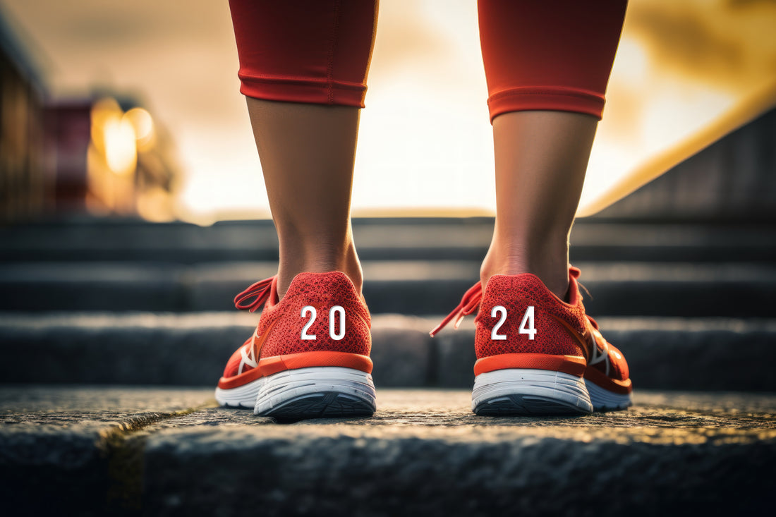 Someone's legs with running shoes on getting ready to run.