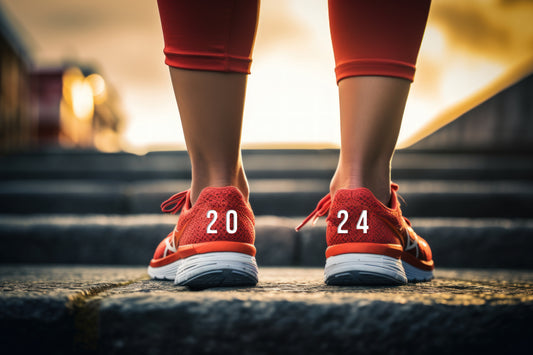Someone's legs with running shoes on getting ready to run.